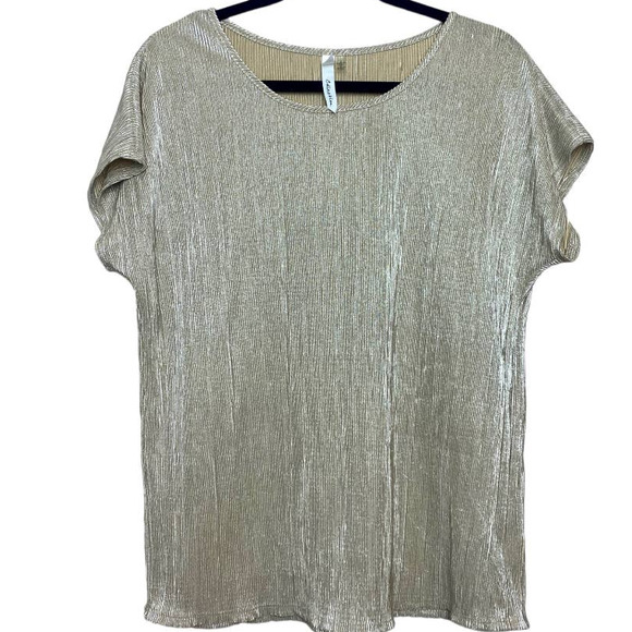 NY Collection Tops - NY Company Womens Gold Shimmer Short Sleeve Blouse Large